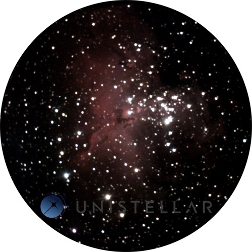 Observation of the Eagle Nebula Messier 16 using a Unistellar telescope from Observatoire des Baronnies Provençales, France. This observation can be seen by the user directly in the lens and an image can later be generated for storage in the Unistellar database at the SETI Institute