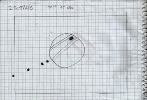 Jupiter on 21/11/2009 (17:31 CEST). Drawing by Costanza Patat.