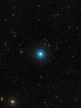 Only 12 million years old, or less than three-thousandths of the age of the Sun, Beta Pictoris is 75% more massive than our parent star. It is located about 60 light-years away towards the constellation of Pictor (the Painter) and is one of the best-known examples of a star surrounded by a dusty debris disc (Credit: ESO)