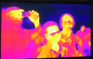 IR image: I am holding a camera on the left, my daughter is on the right with a cold nose.